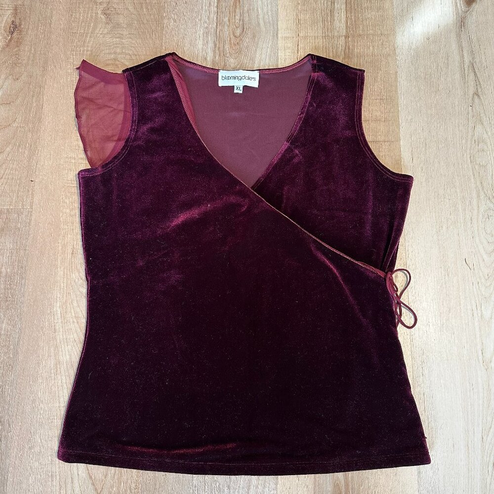Vintage Bloomingdale's burgundy Velvet Sleeveless Shell Blouse